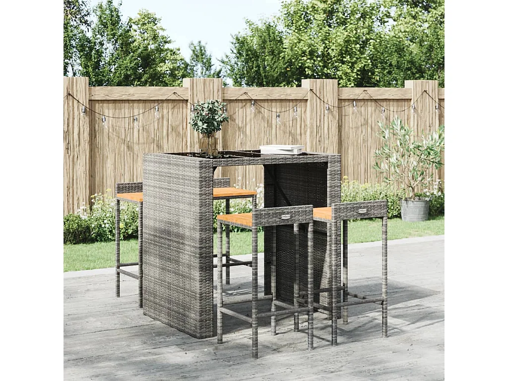 Barkrukken 4 st poly rattan en massief acaciahout grijs