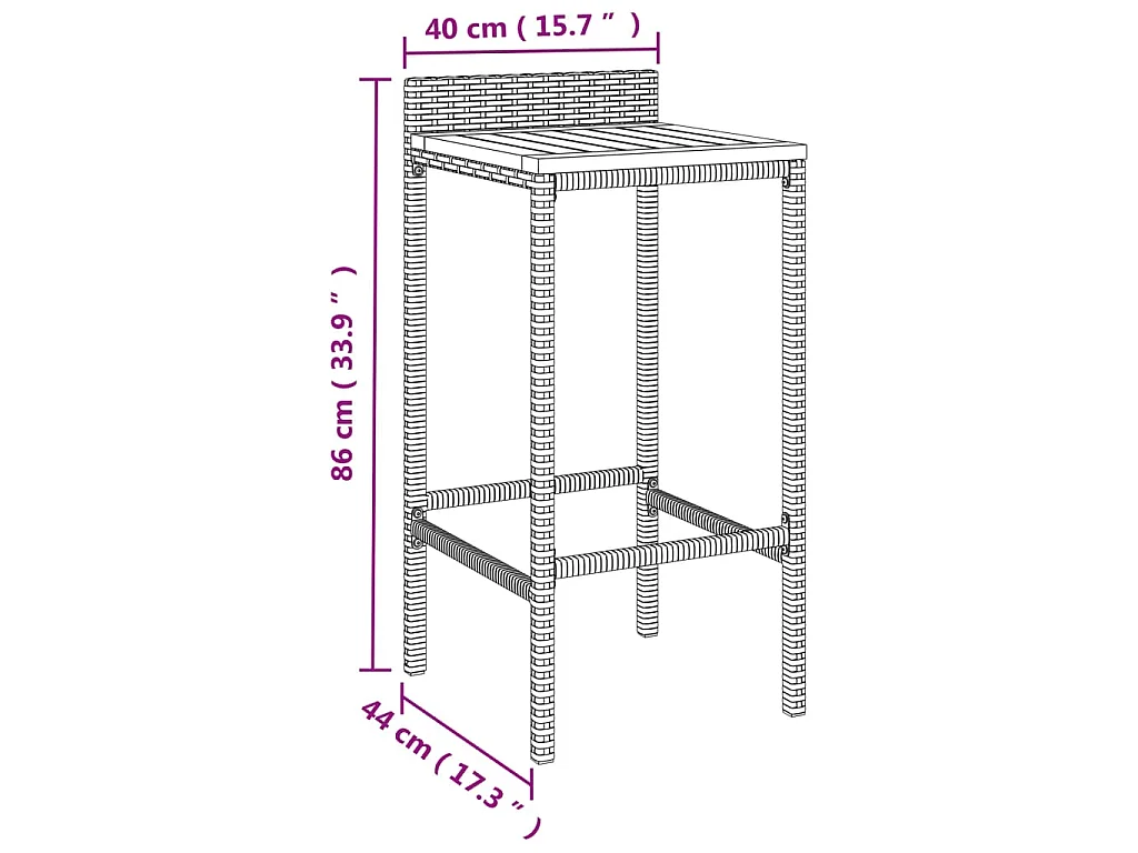 Sgabelli da Bar 4pz Grigi Polyrattan e Legno Massello di Acacia