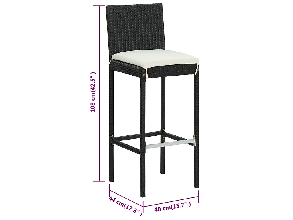 Sgabelli da Bar con Cuscini 6 pz in Polyrattan Nero