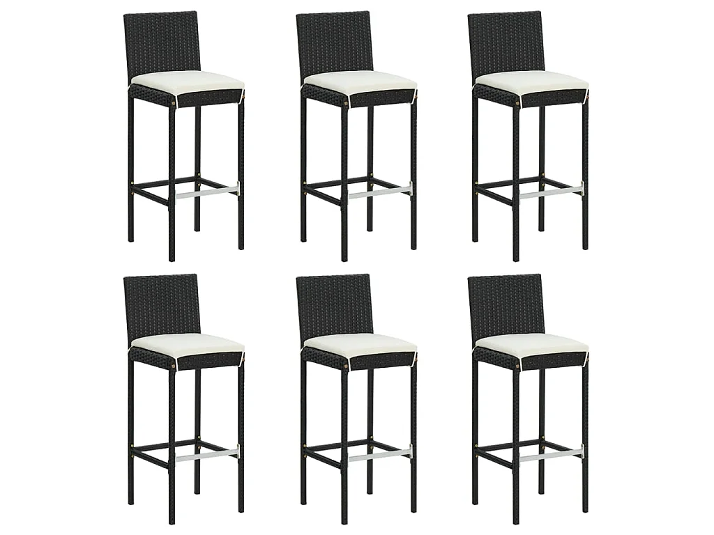 Sgabelli da Bar con Cuscini 6 pz in Polyrattan Nero