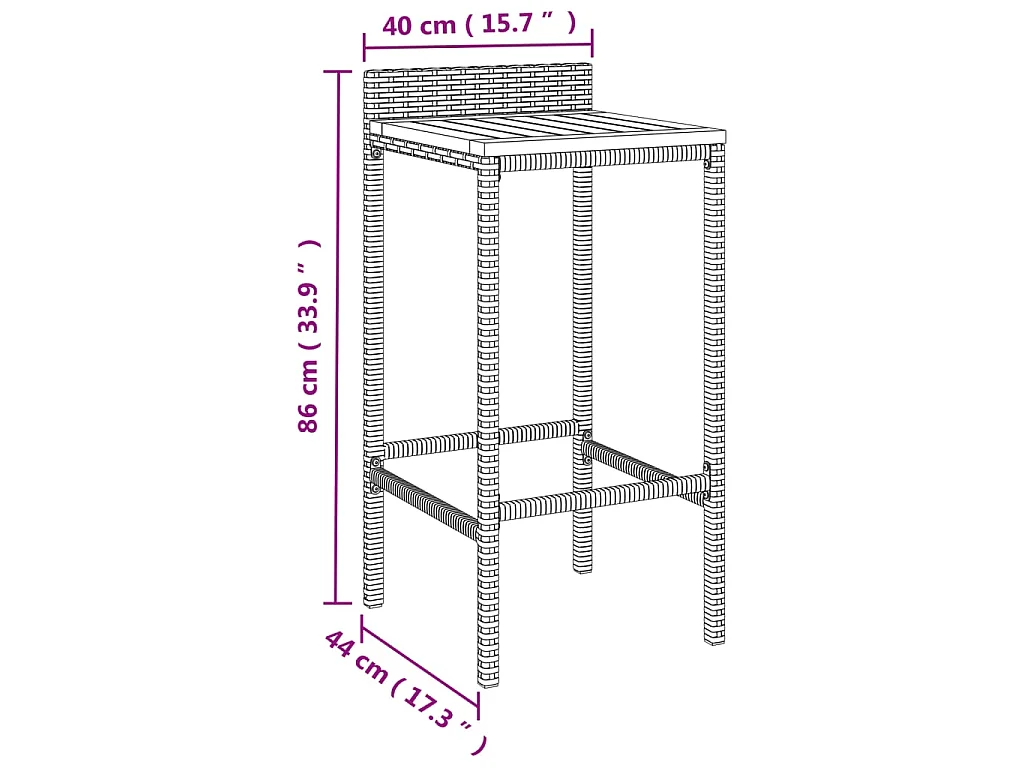 Barkrukken 2 st poly rattan en massief acaciahout zwart