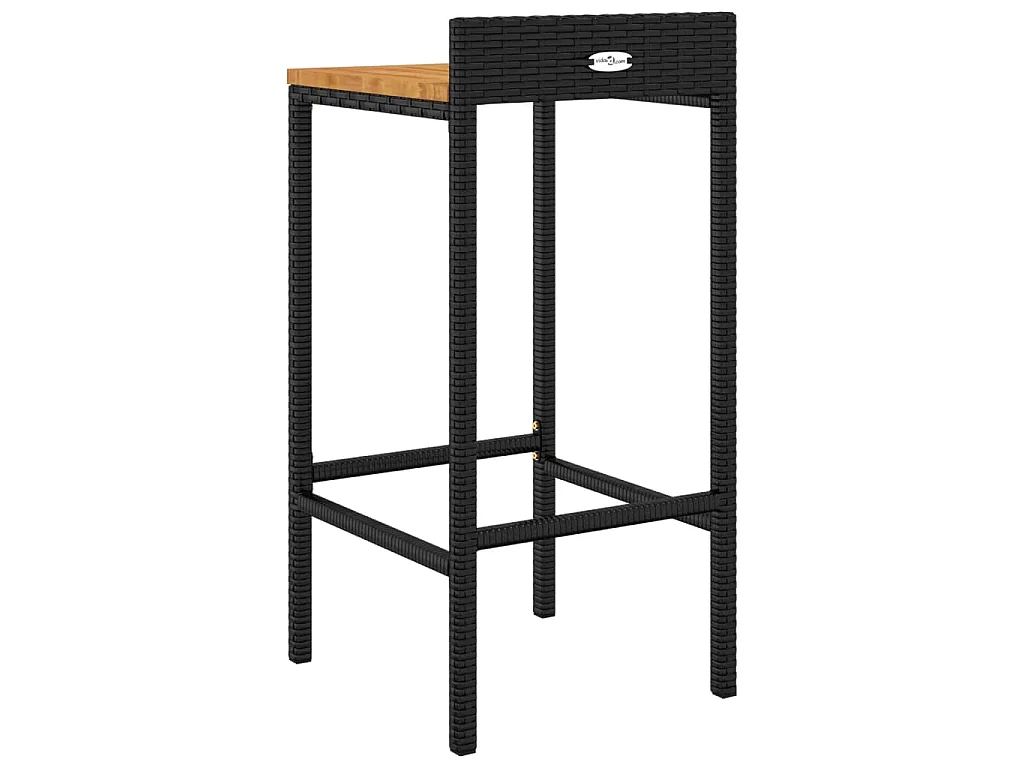 Barkrukken 2 st poly rattan en massief acaciahout zwart