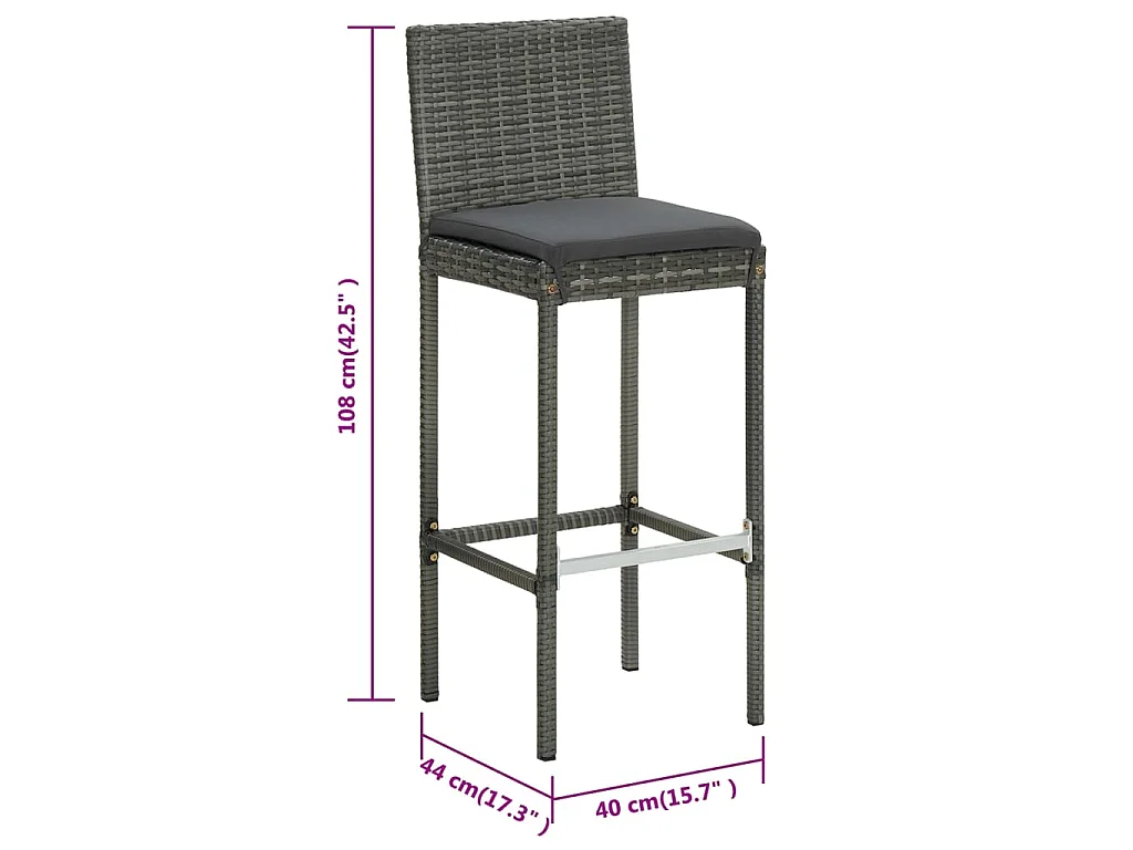 Barhocker mit Kissen 6 Stk. Grau Poly Rattan