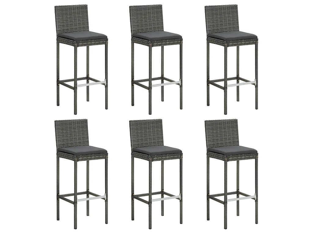 Sgabelli da Bar con Cuscini 6 pz in Polyrattan Grigio