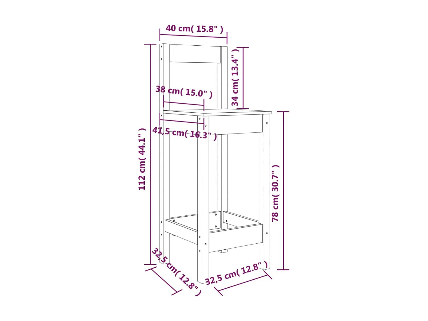 Tabourets de bar lot de 2 blanc 40x41,5x112 cm bois massif pin