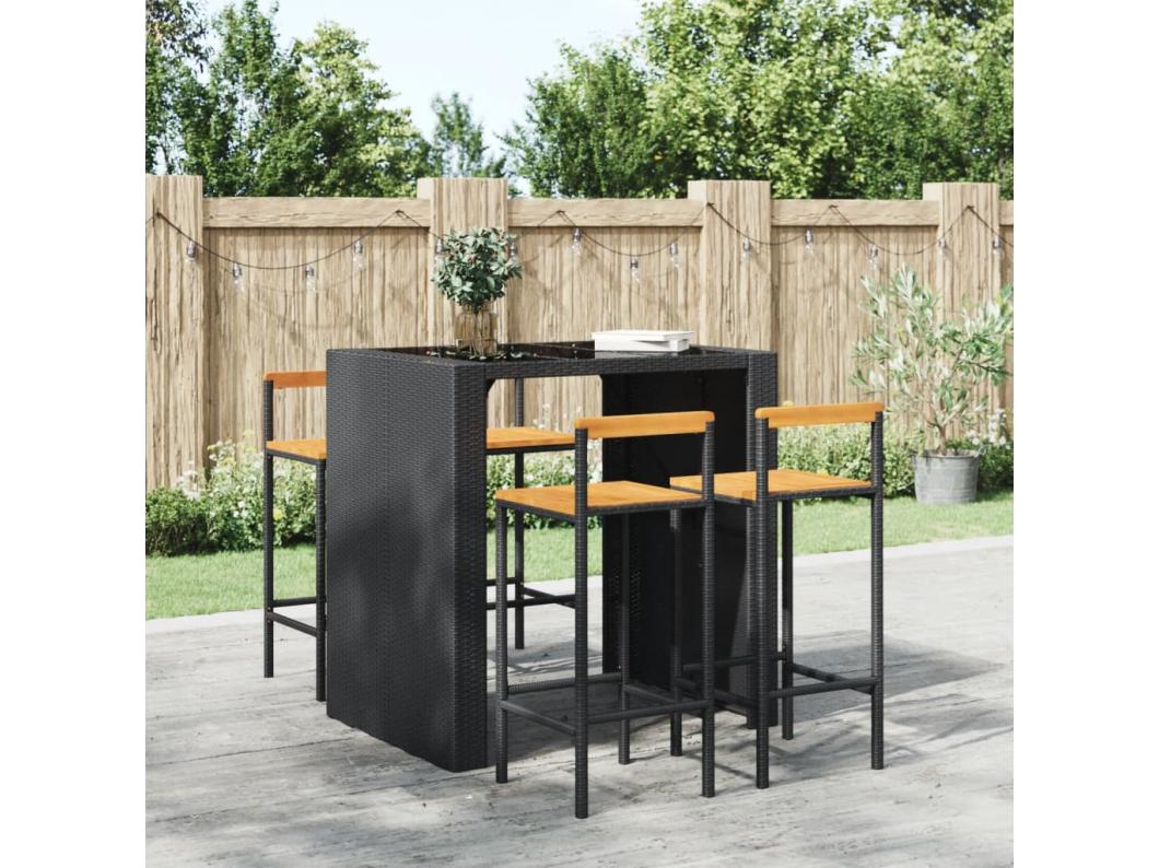 Barkrukken 4 st poly rattan en massief acaciahout zwart