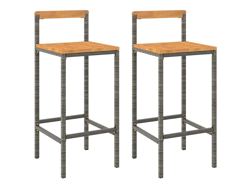 Barhocker 2 Stk. Grau Poly Rattan und Massivholz Akazie