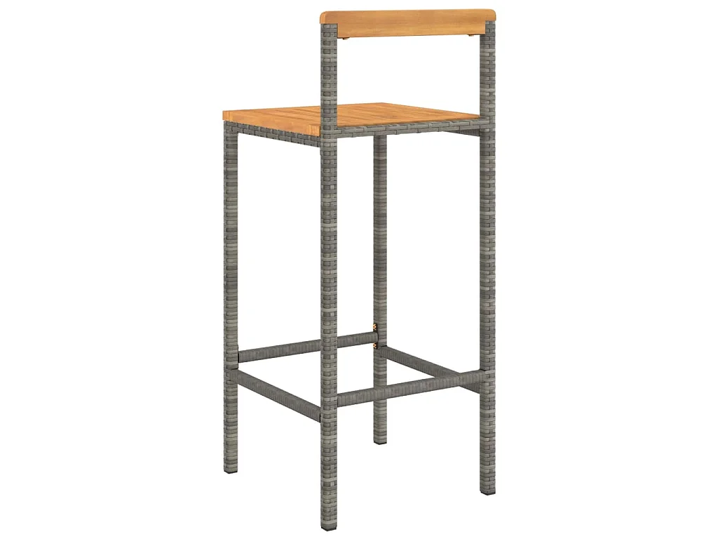 Barhocker 2 Stk. Grau Poly Rattan und Massivholz Akazie