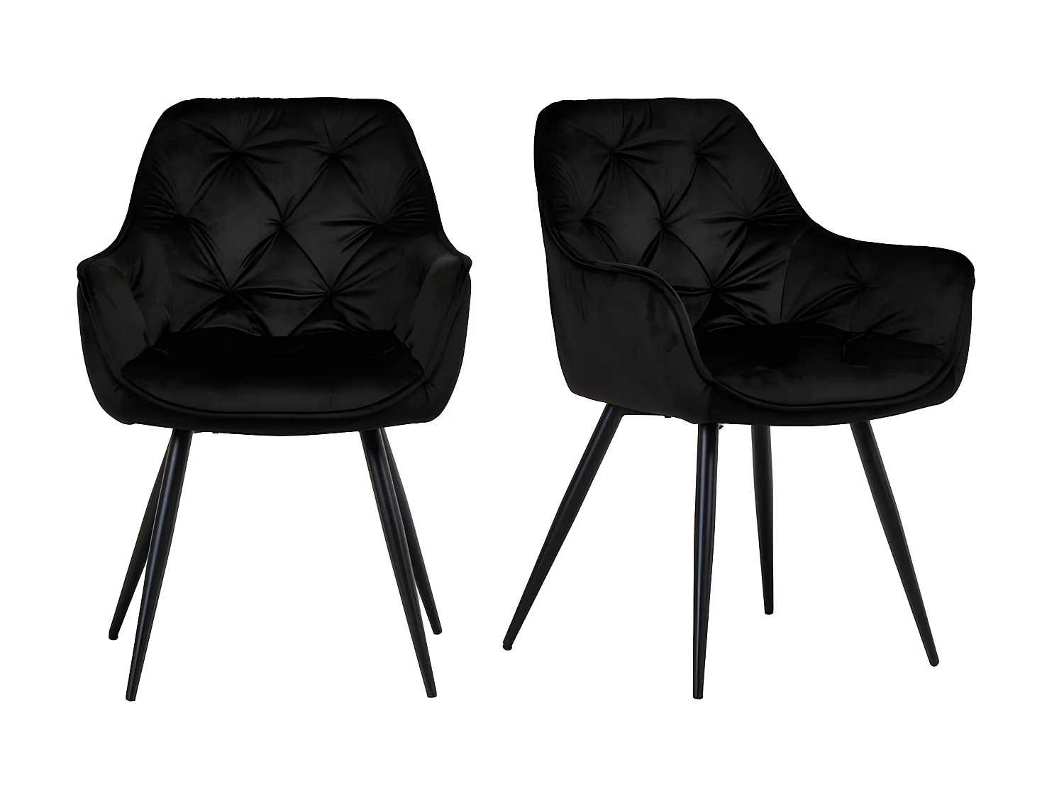 Lot de 2 chaises matelassées en velours noir avec accoudoirs - STERN