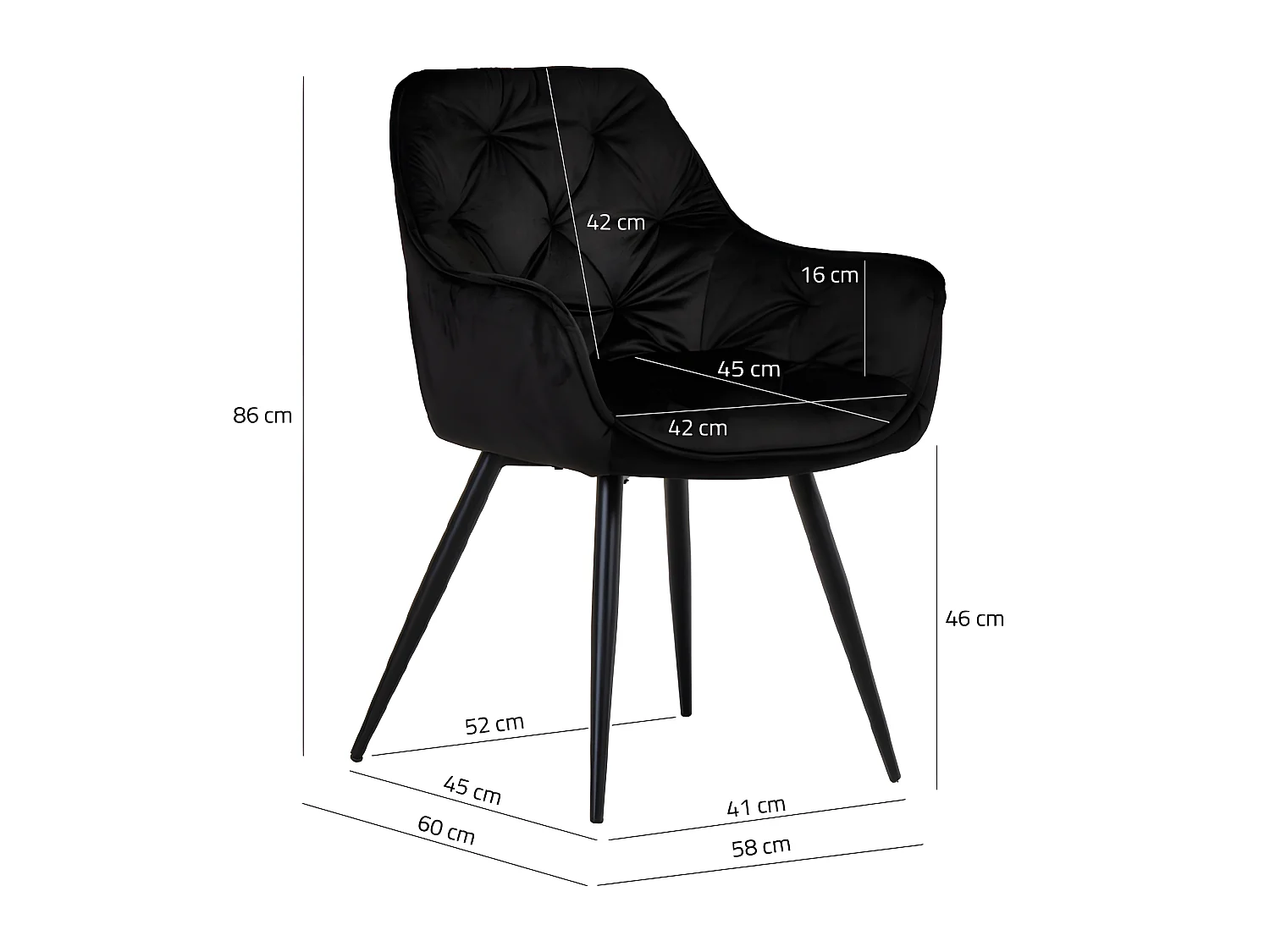 Lot de 2 chaises matelassées en velours noir avec accoudoirs - STERN