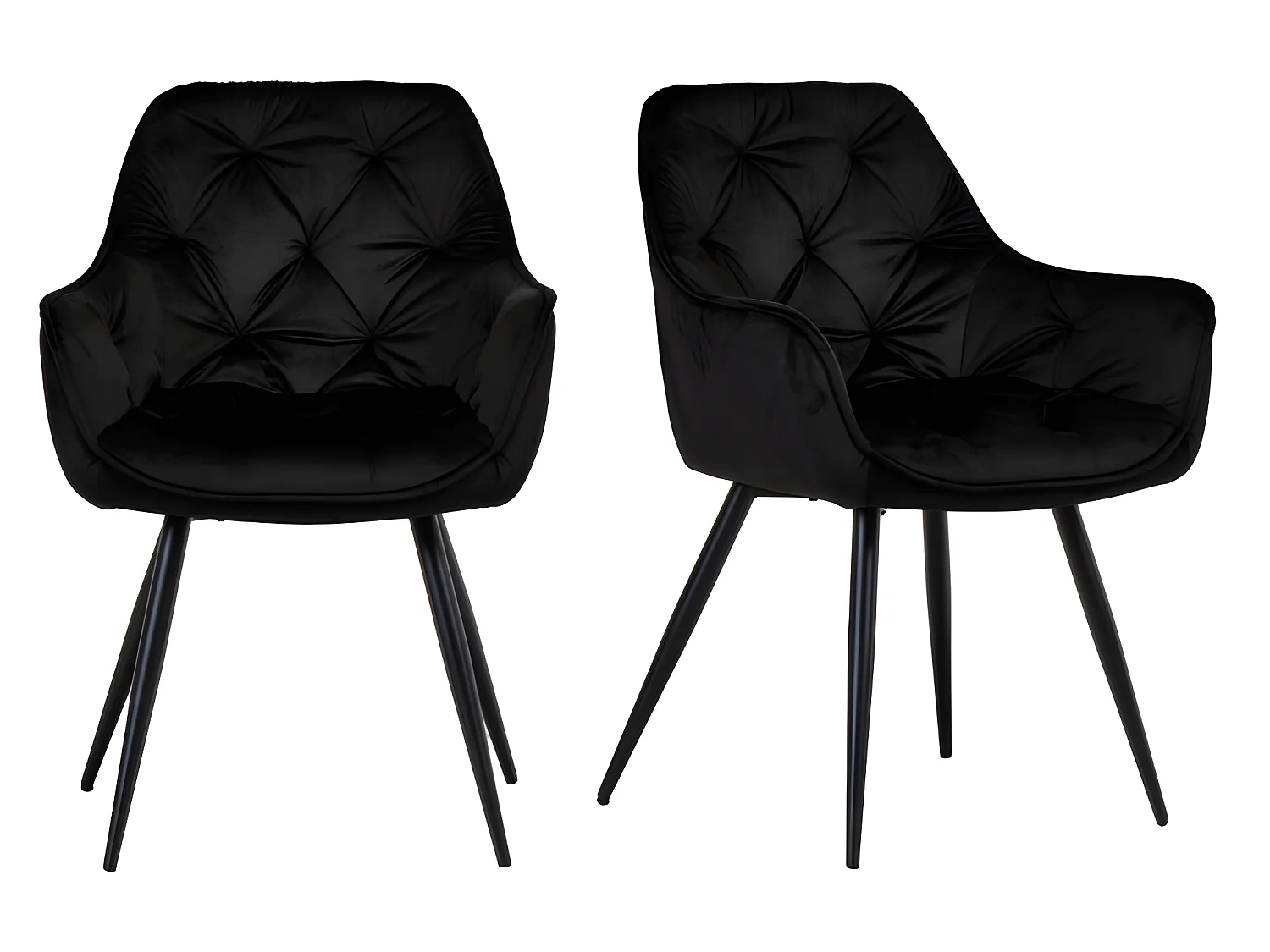 Lot de 2 chaises matelassées en velours noir avec accoudoirs - STERN