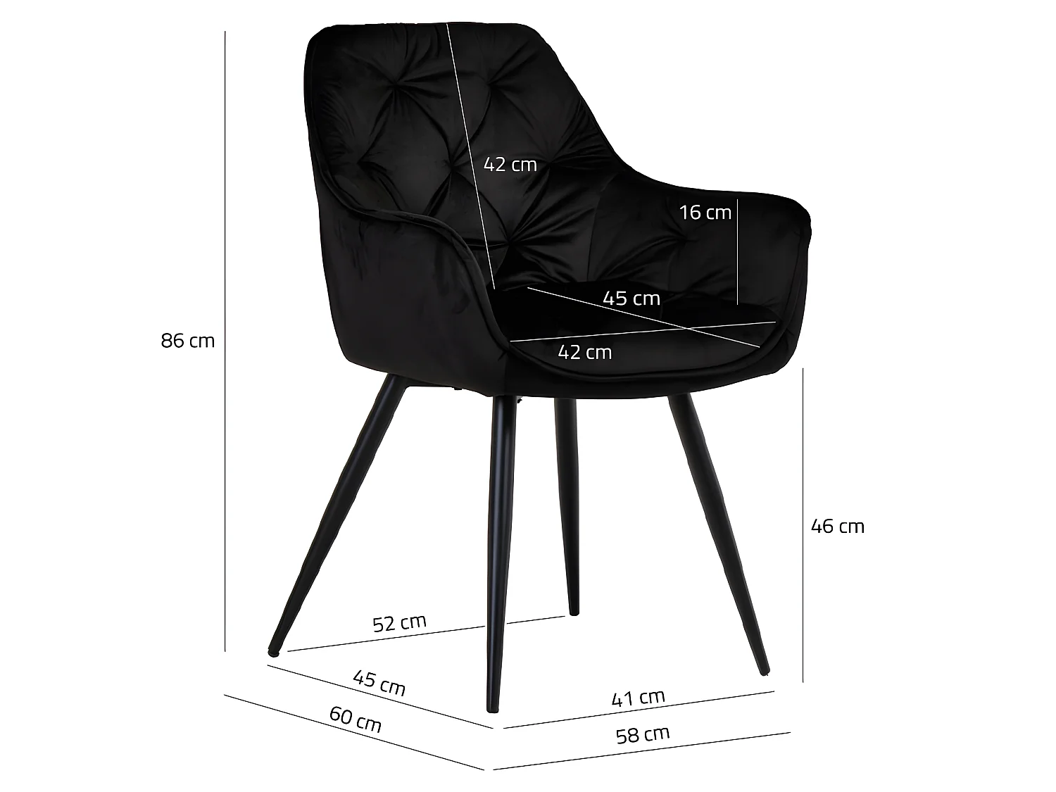 Lot de 2 chaises matelassées en velours noir avec accoudoirs - STERN