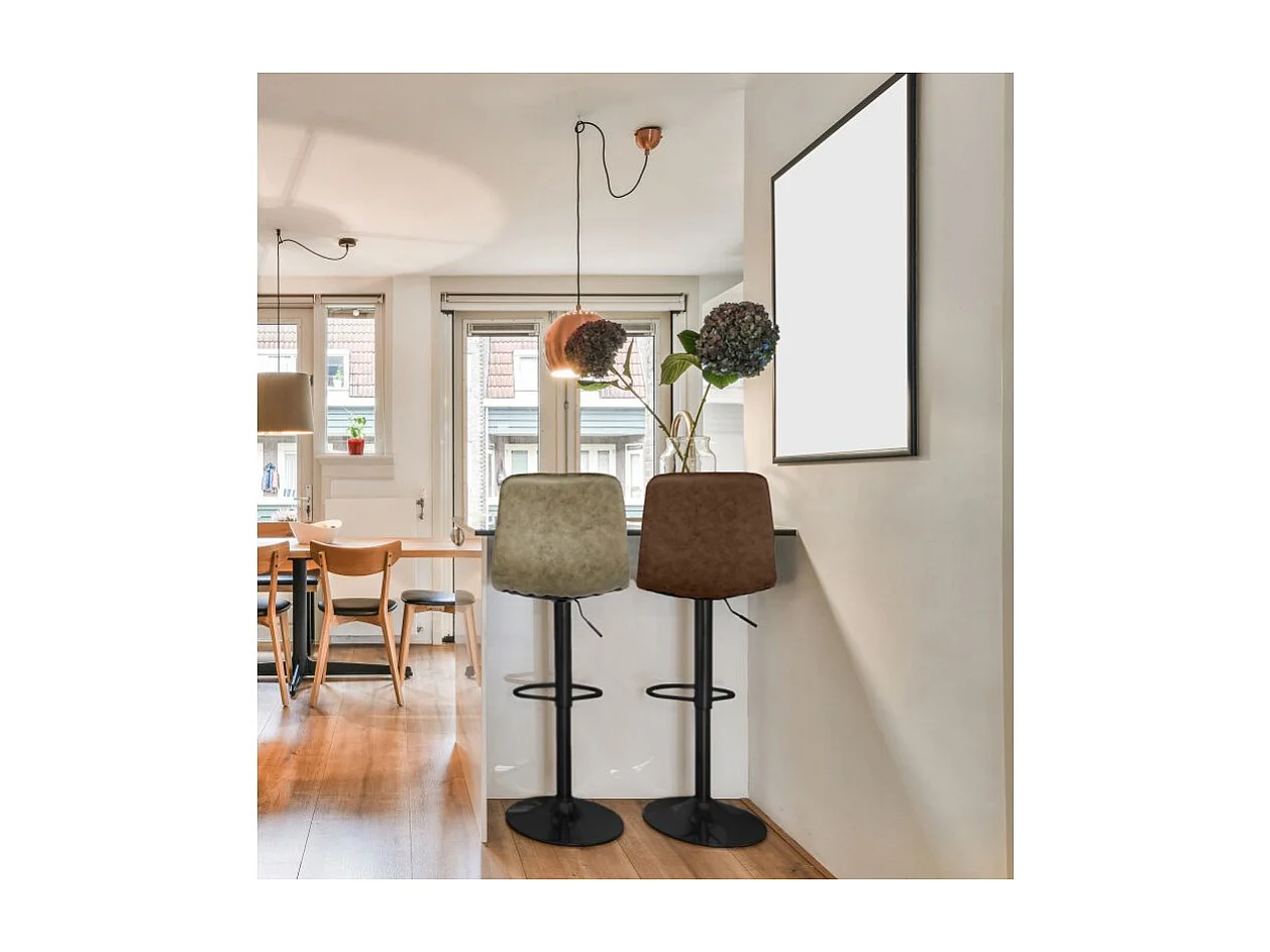 Tabouret de bar réglable en microfibre marron pied métal noir - COBY