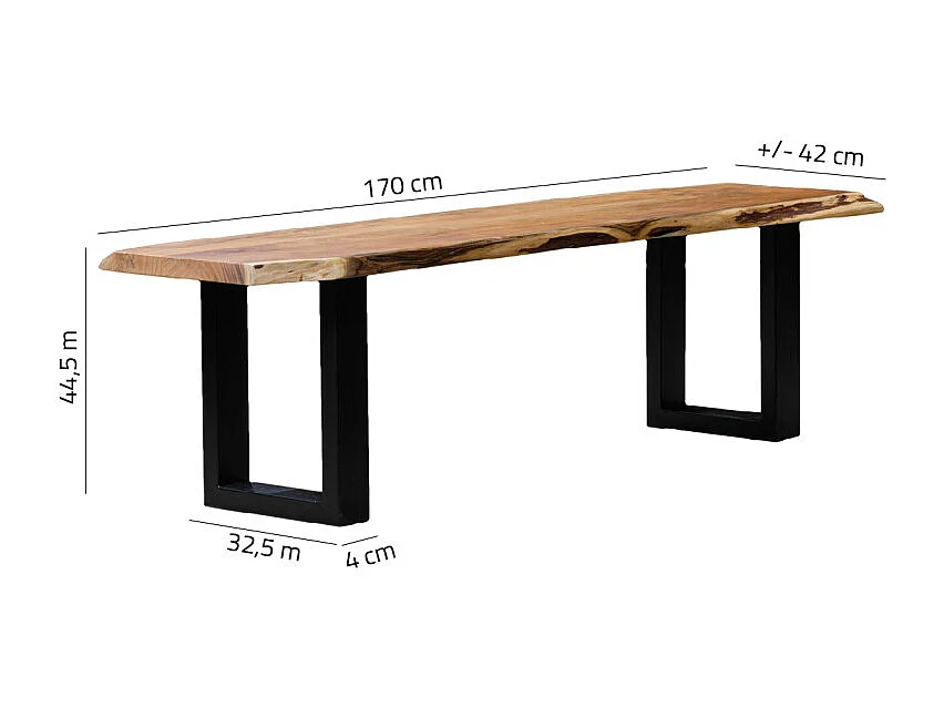 Banc 170 cm en bois d'acacia massif et pieds luge métal noir - OTTAWA