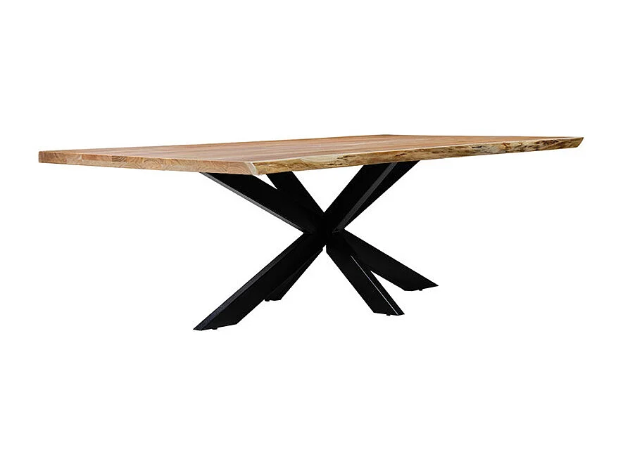 Table 220x100 cm bois d'acacia pied central croix métal noir - OTTAWA