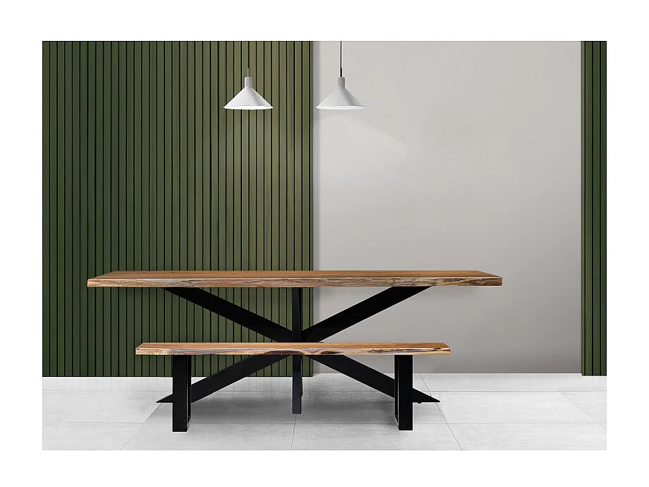 Table 220x100 cm bois d'acacia pied central croix métal noir - OTTAWA