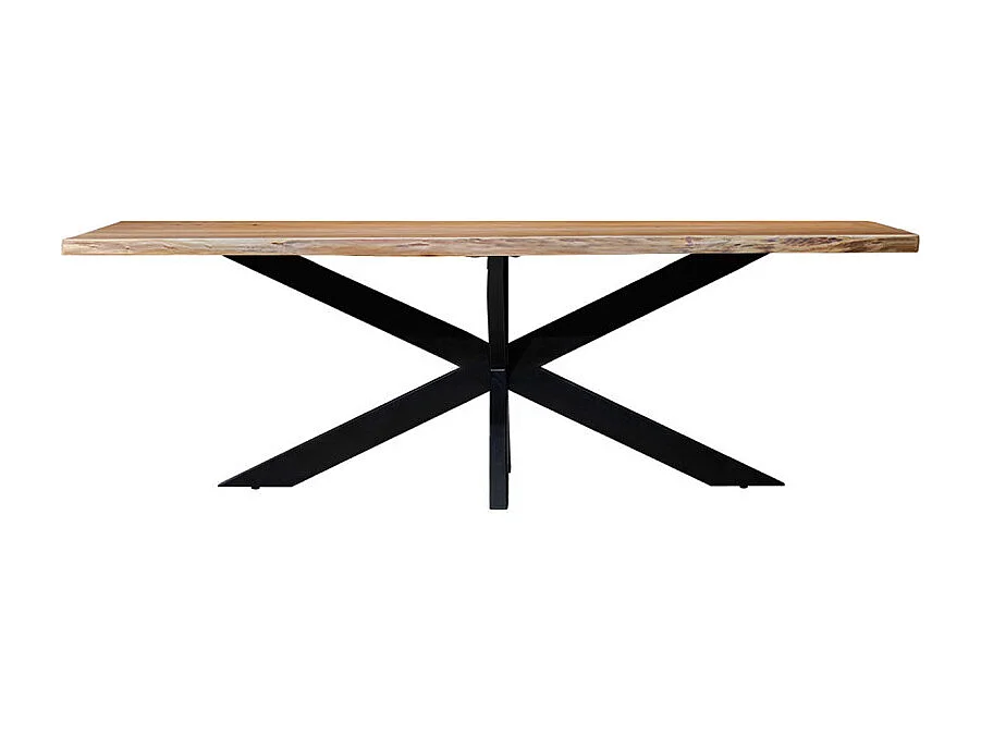 Table 220x100 cm bois d'acacia pied central croix métal noir - OTTAWA