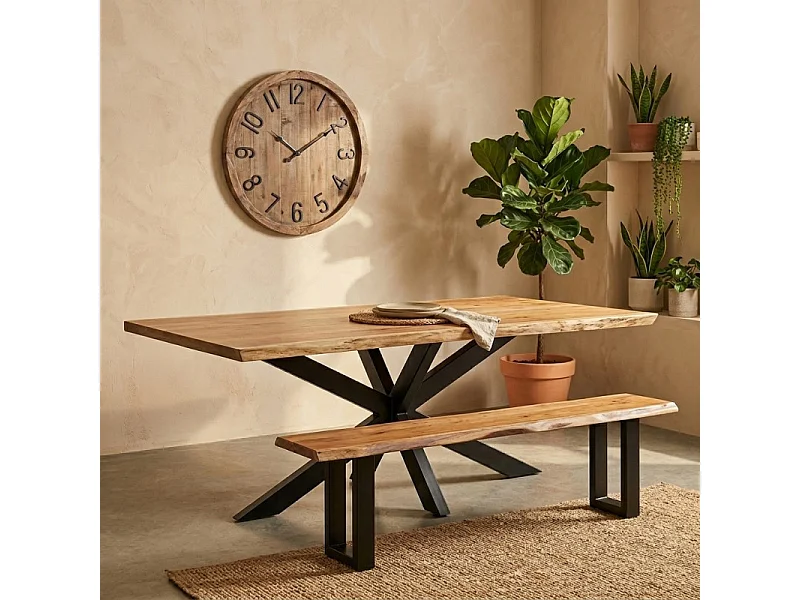 Table 220x100 cm bois d'acacia pied central croix métal noir - OTTAWA
