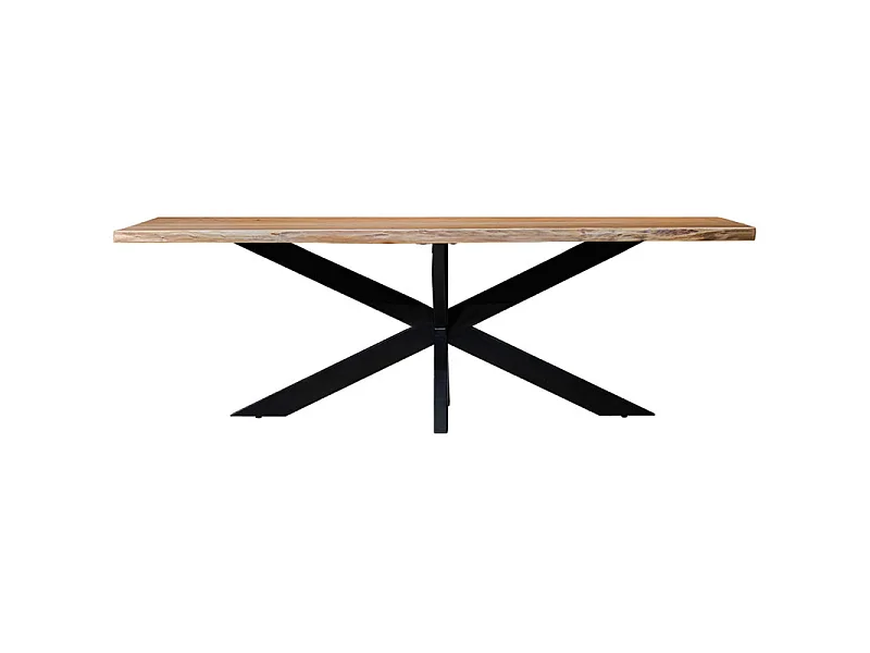 Table 220x100 cm bois d'acacia pied central croix métal noir - OTTAWA