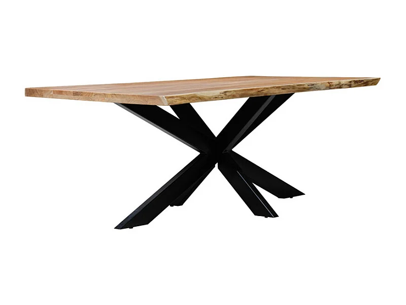 Table 180x90 cm bois d'acacia pied central croix métal noir - OTTAWA