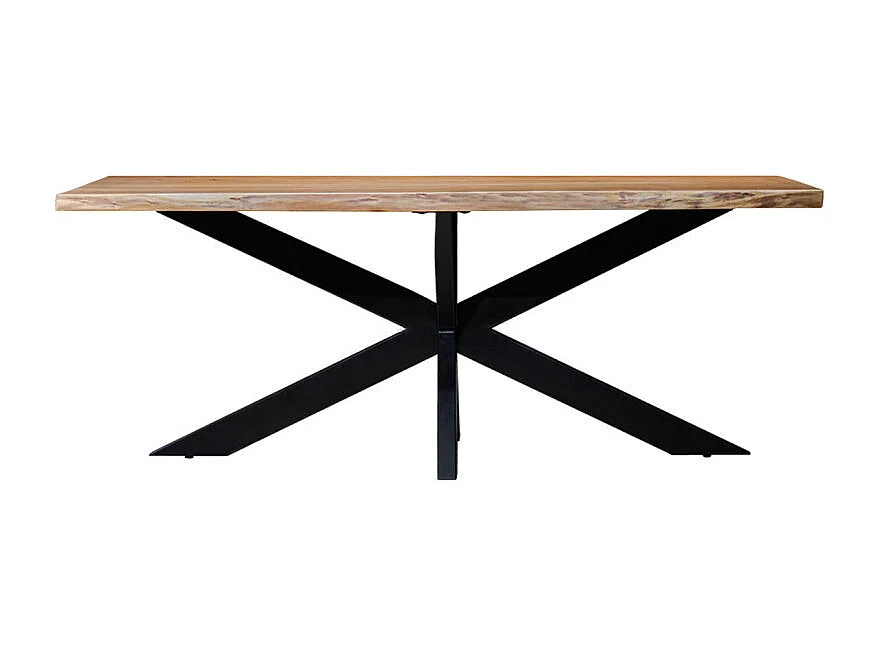 Table 180x90 cm bois d'acacia pied central croix métal noir - OTTAWA