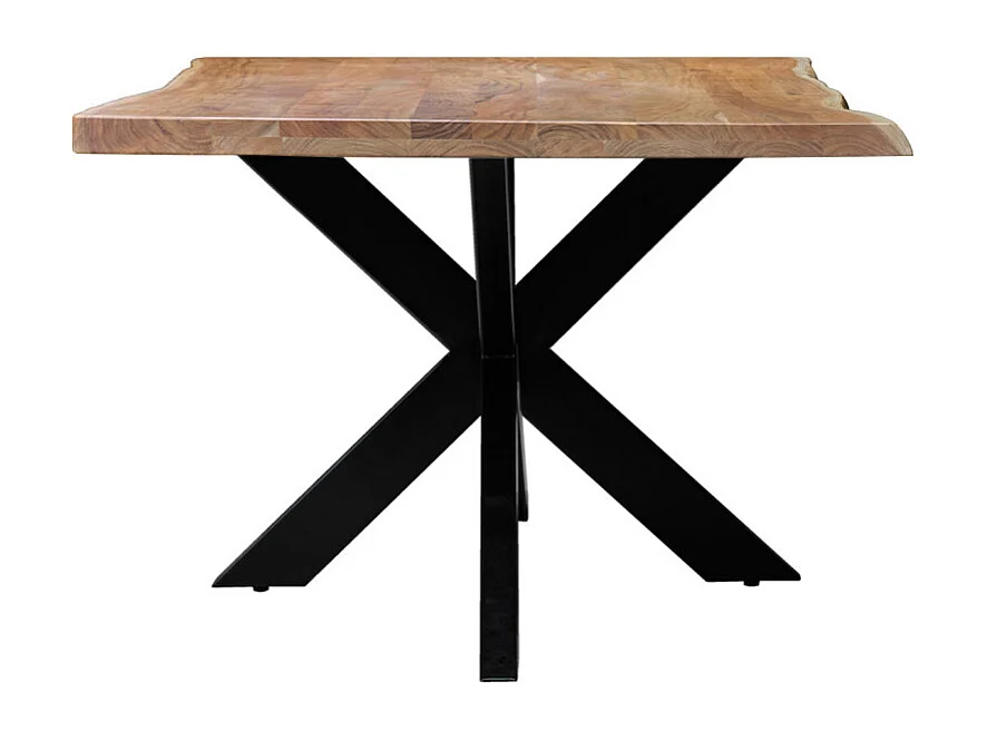 Table 180x90 cm bois d'acacia pied central croix métal noir - OTTAWA