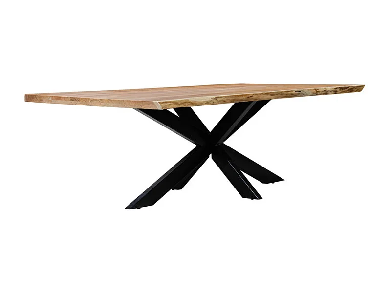 Table 200x100 cm bois d'acacia pied central croix métal noir - OTTAWA