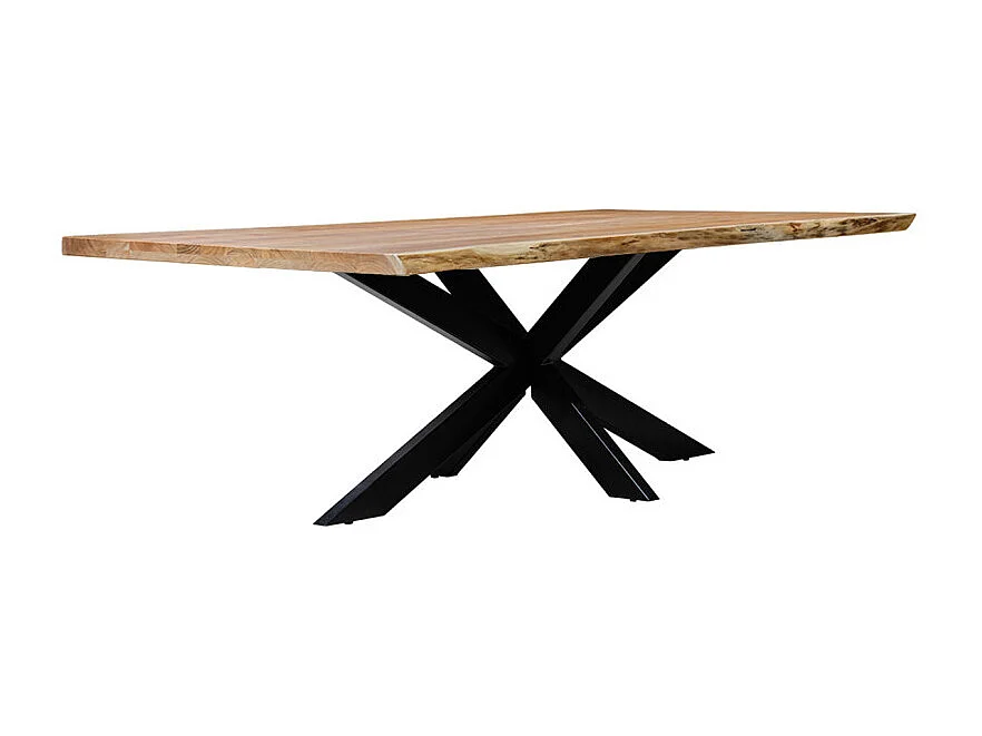 Table 200x100 cm bois d'acacia pied central croix métal noir - OTTAWA