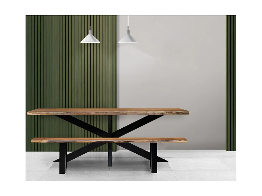 Table 200x100 cm bois d'acacia pied central croix métal noir - OTTAWA