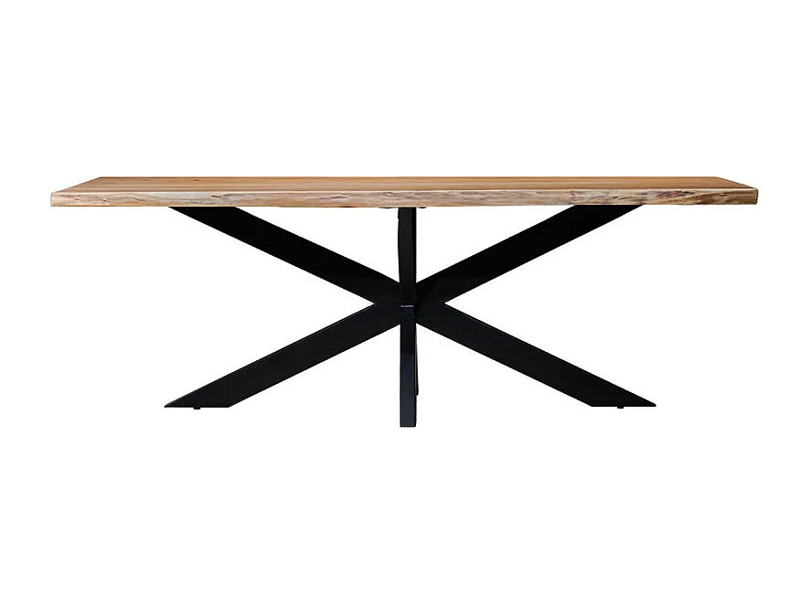 Table 200x100 cm bois d'acacia pied central croix métal noir - OTTAWA