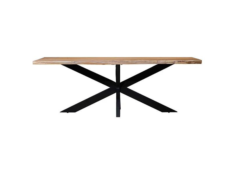 Table 200x100 cm bois d'acacia pied central croix métal noir - OTTAWA
