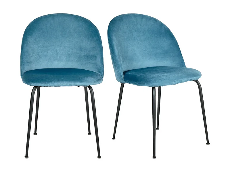 Lot de 2 chaises velours bleu capitonnée et pieds métal noir - FARA
