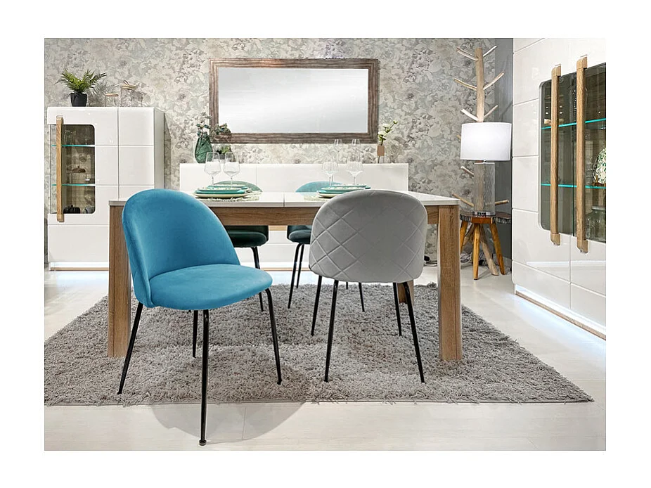 Lot de 2 chaises velours bleu capitonnée et pieds métal noir - FARA