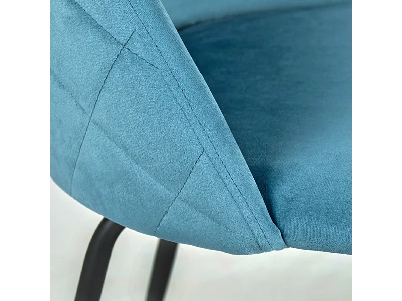 Lot de 2 chaises velours bleu capitonnée et pieds métal noir - FARA