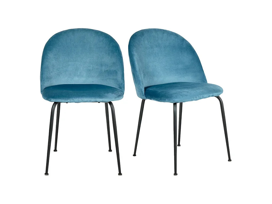 Lot de 2 chaises velours bleu capitonnée et pieds métal noir - FARA