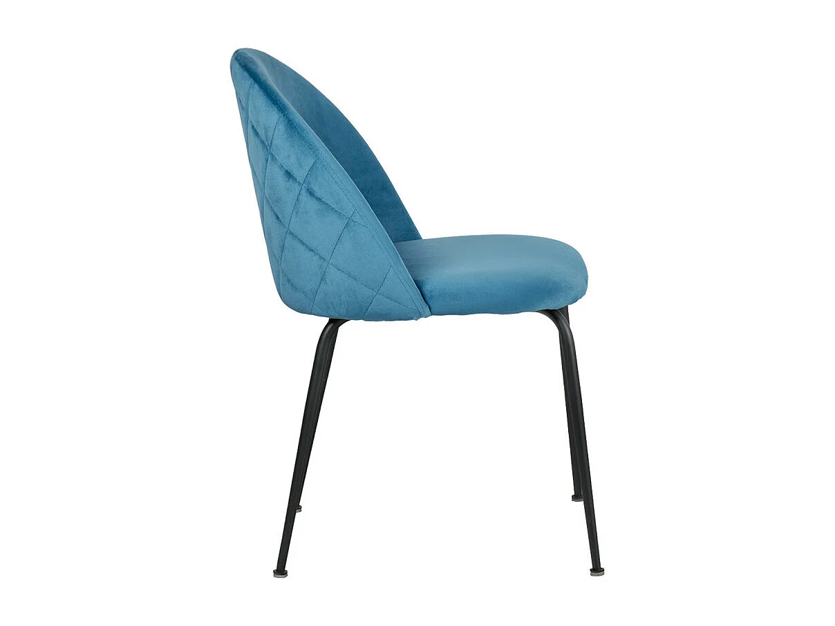 Lot de 2 chaises velours bleu capitonnée et pieds métal noir - FARA