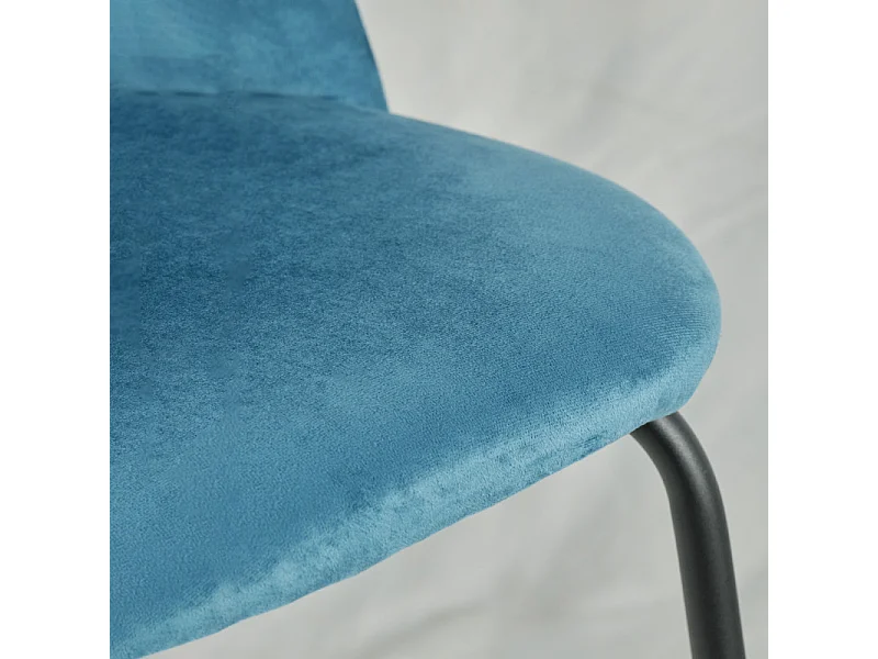 Lot de 2 chaises velours bleu capitonnée et pieds métal noir - FARA
