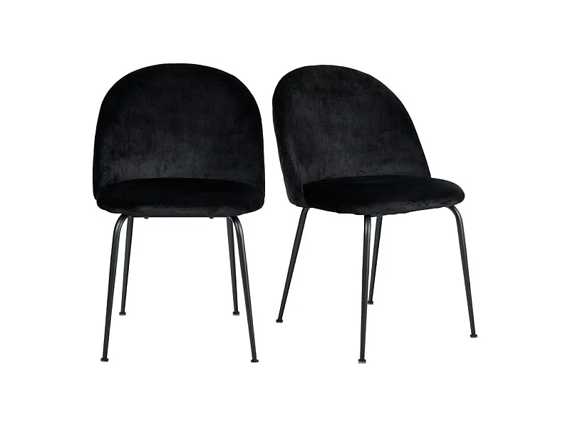Lot de 2 chaises velours noir capitonnée et pieds métal noir - FARA