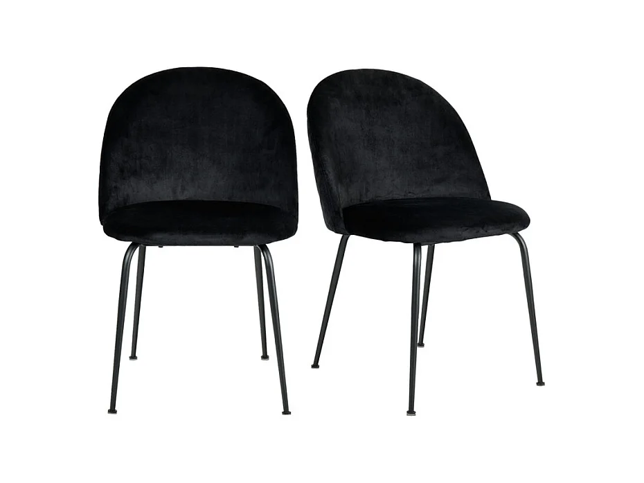 Lot de 2 chaises velours noir capitonnée et pieds métal noir - FARA