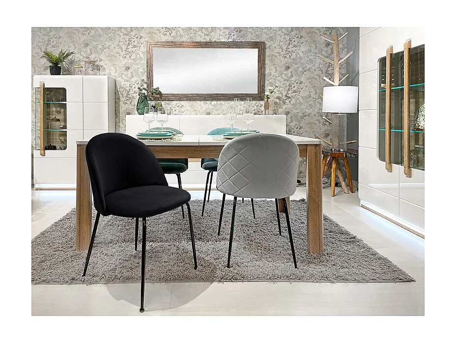 Lot de 2 chaises velours noir capitonnée et pieds métal noir - FARA