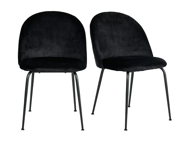 Lot de 2 chaises velours noir capitonnée et pieds métal noir - FARA