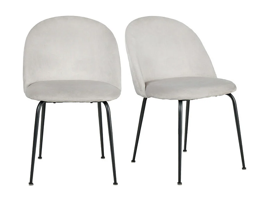 Lot de 2 chaises velours gris capitonnée et pieds métal noir - FARA