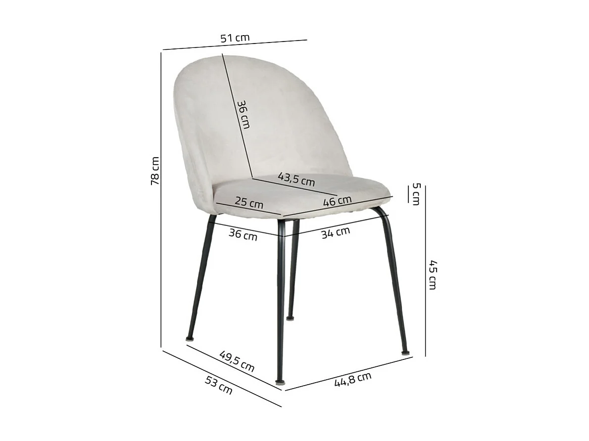 Lot de 2 chaises velours gris capitonnée et pieds métal noir - FARA