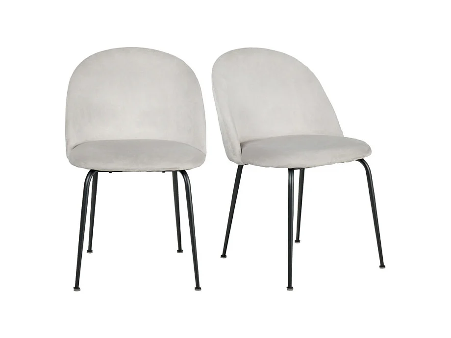 Lot de 2 chaises velours gris capitonnée et pieds métal noir - FARA