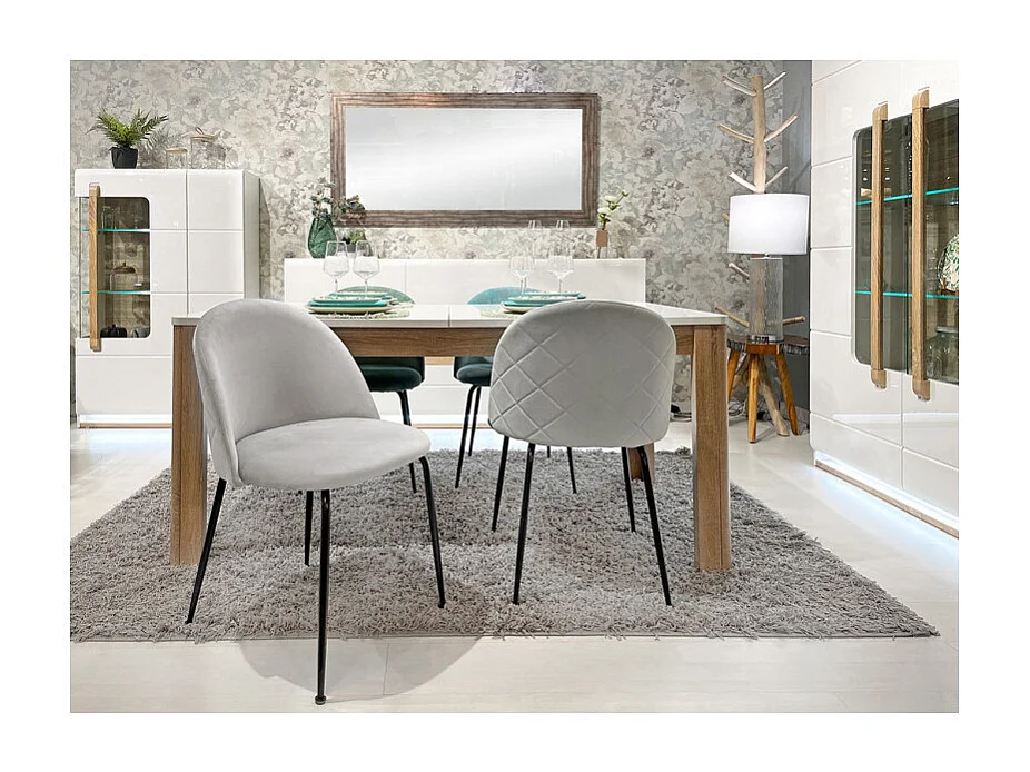 Lot de 2 chaises velours gris capitonnée et pieds métal noir - FARA