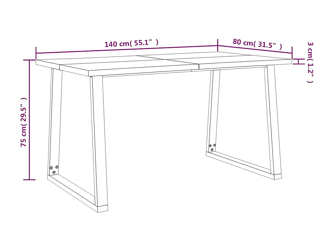 Tavolo da Pranzo Bordi Vivi 140x80x75 cm Legno Massello Acacia