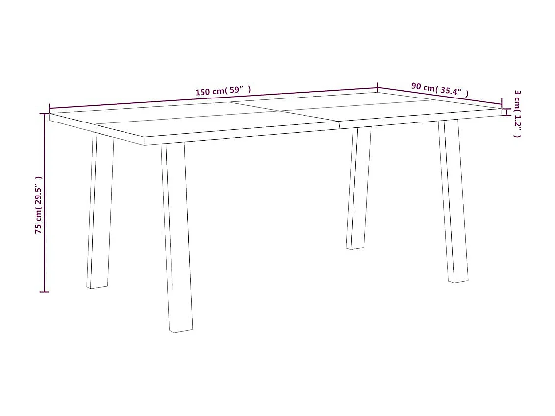 Mesa de jantar 150x90x75 cm madeira de acácia maciça