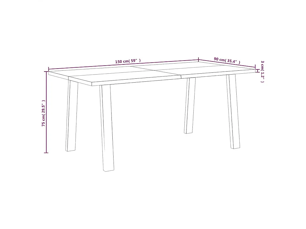 Tavolo da Pranzo 150x90x75 cm in Legno Massello di Acacia