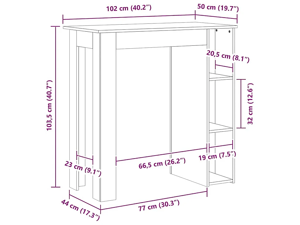 Table de bar avec étagère Gris béton Bois d'ingénierie