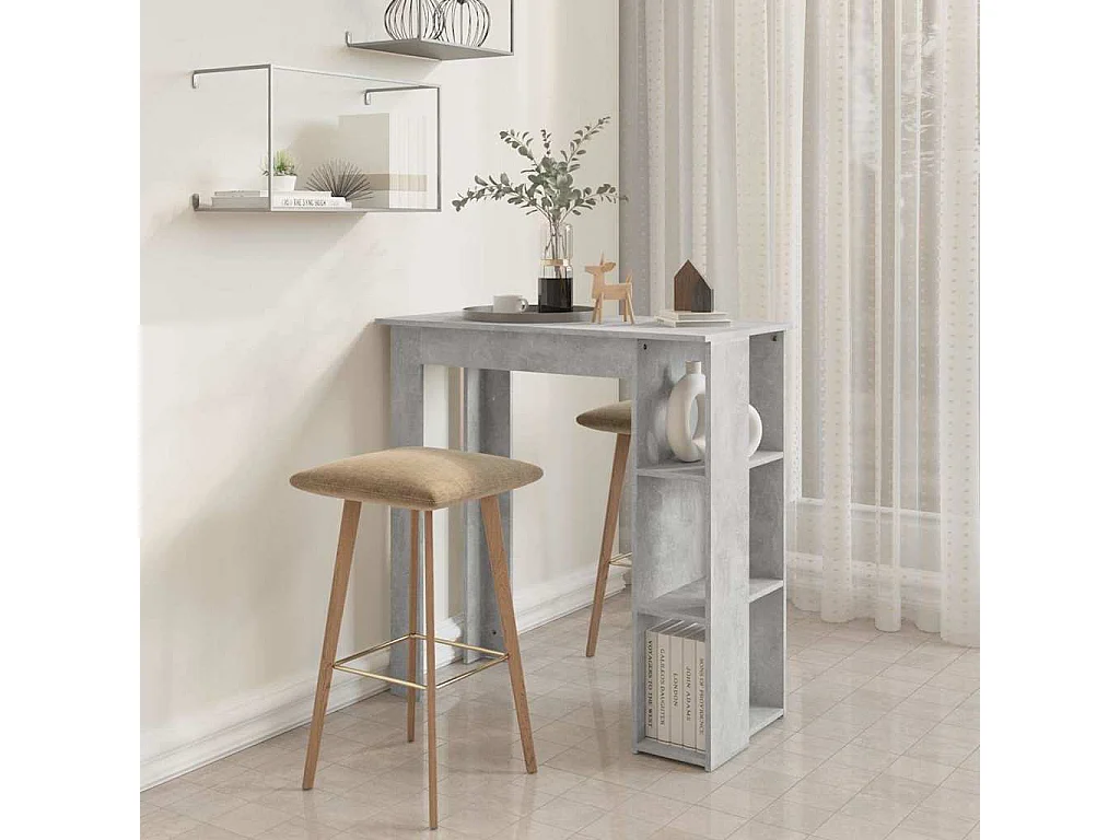 Table de bar avec étagère Gris béton Bois d'ingénierie